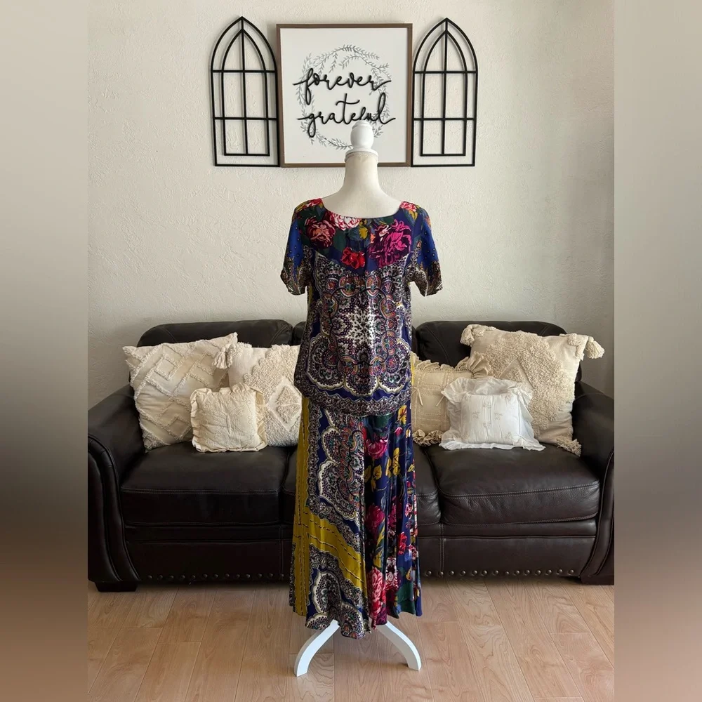 Anthropologie Moulinette Soeurs Teresita Scarf Printed 2 Piece SET Skirt & Top
